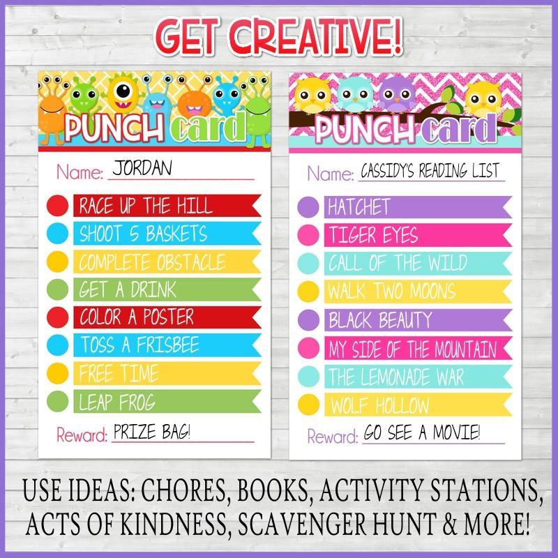 EDITABLE Punch Cards Owl, Sloth, Flower, Emoji, Monster & Cactus PRI – Bloom to Balm | My Computer is My Canvas for Reward Punch Card Printable Free