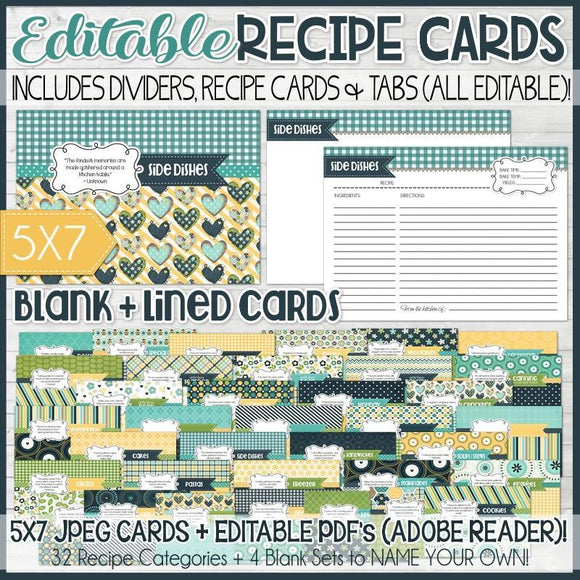 EDITABLE Recipe Card Collection NAVY {5x7} PRINTABLE