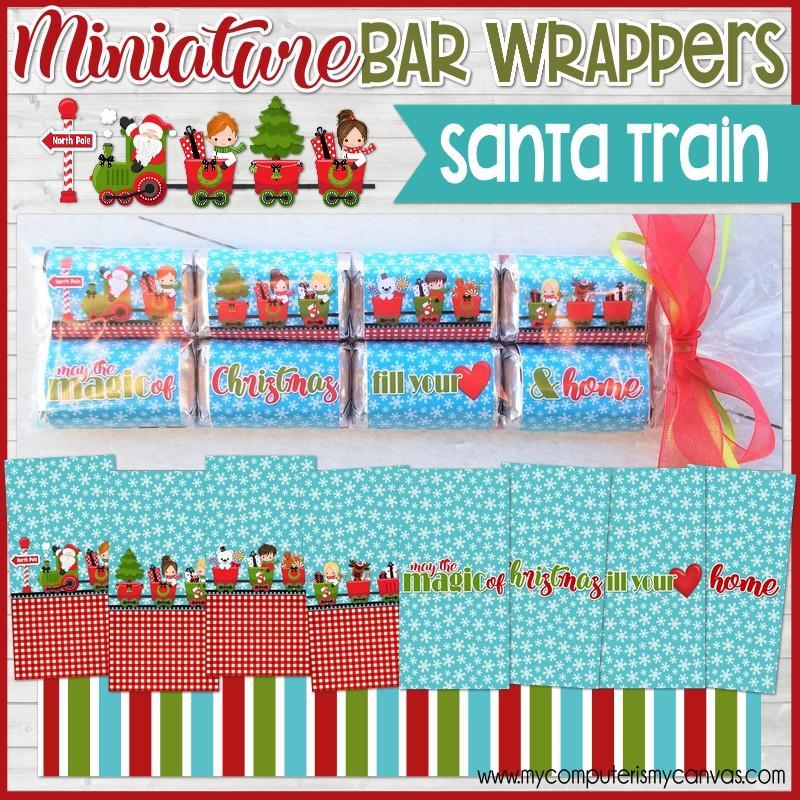 MINIATURE BAR WRAPS Santa Train PRINTABLE – Bloom to Balm | My Computer is My Canvas for Free Printable Mini Candy Bar Wrappers