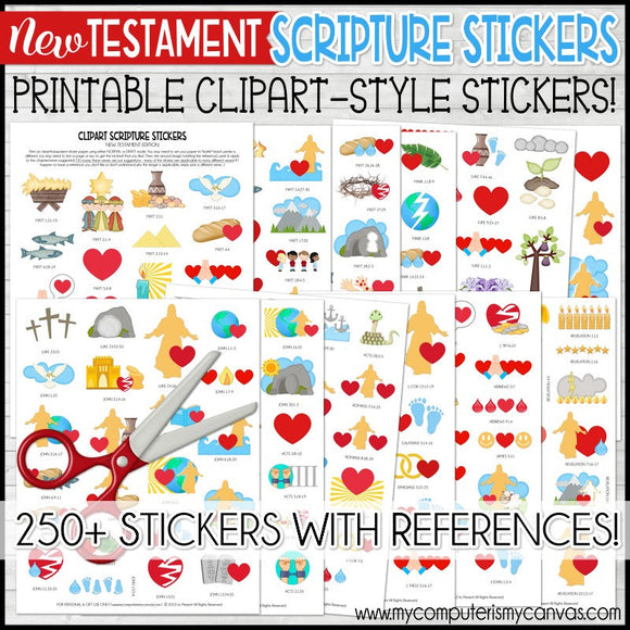 NEW TESTAMENT Scripture Stickers {Clipart Style} PRINTABLE