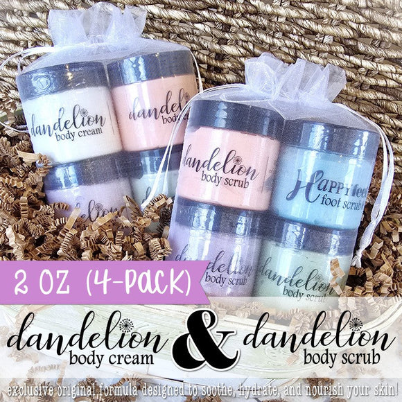 2 oz Dandelion BODY CREAMS {4-Pack} in Organza Bag