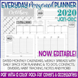 2020 EVERYDAY Personal Planner {Inside Pages Only} EDITABLE Printable