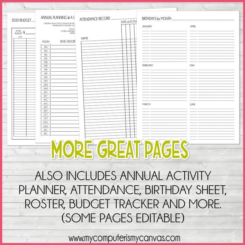 2020 Primary ACTIVITY LEADER PLANNER {Editable} PRINTABLE – My Computer ...
