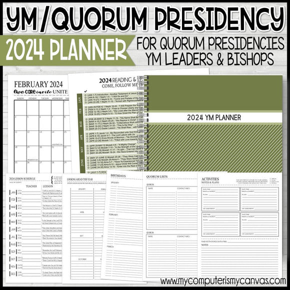 2024 YM Quorum Presidency & YM Leader Planner {EDITABLE} PRINTABLE