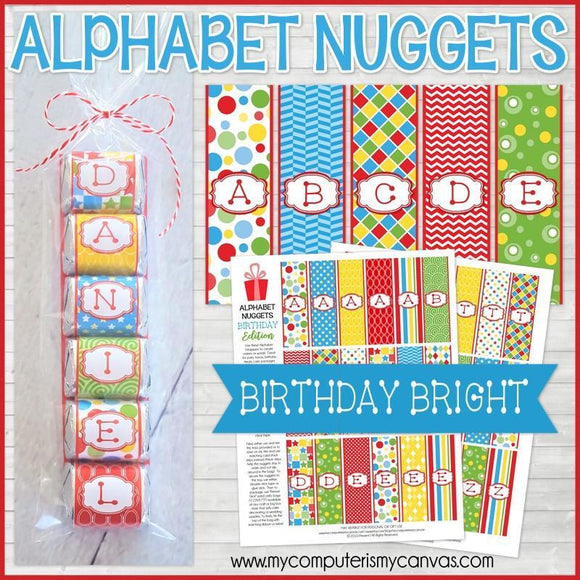 ALPHABET Nugget Wrappers {Birthday Bright} PRINTABLE-My Computer is My Canvas