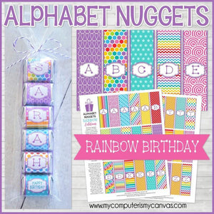 ALPHABET Nugget Wrappers {Rainbow Birthday} PRINTABLE-My Computer is My Canvas