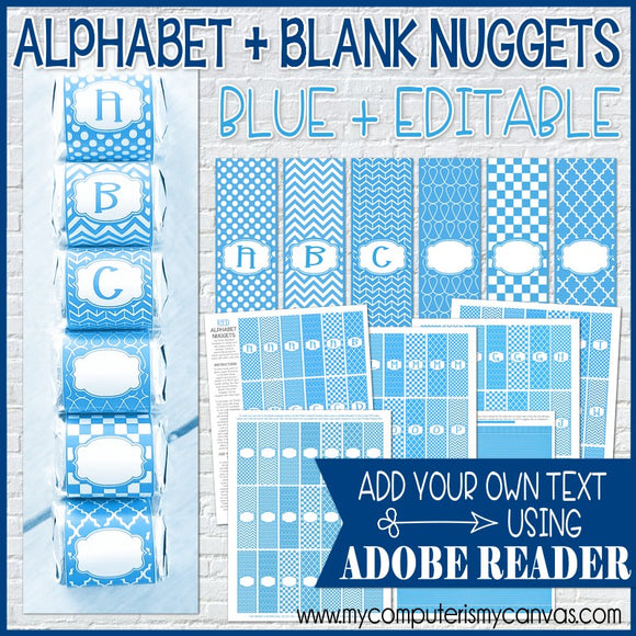 Alphabet + BLANK Nugget Wrappers {BLUE} PRINTABLE