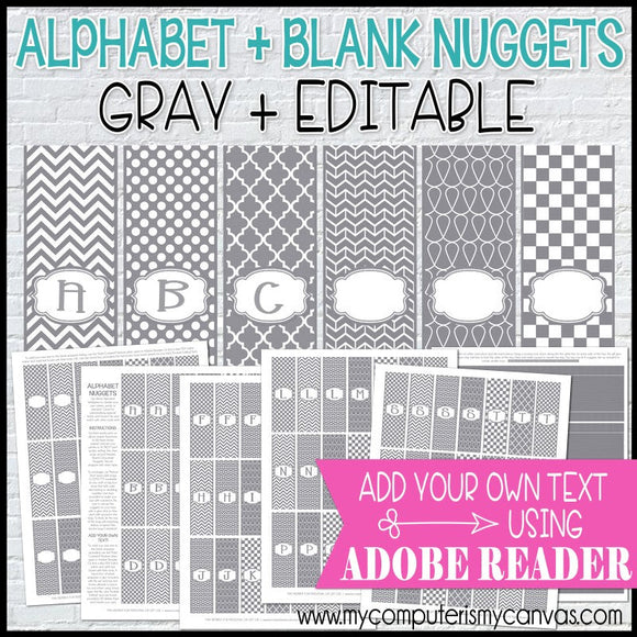 Alphabet + BLANK Nugget Wrappers {GRAY} PRINTABLE