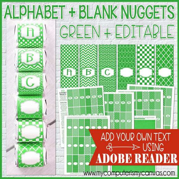 Alphabet + BLANK Nugget Wrappers {Green} PRINTABLE