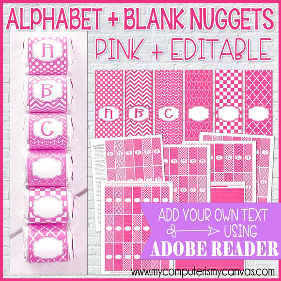 Alphabet + BLANK Nugget Wrappers {Pink} PRINTABLE