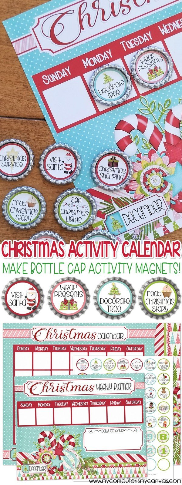 Bottle Cap Activity Calendar {CHRISTMAS} PRINTABLE-My Computer is My Canvas