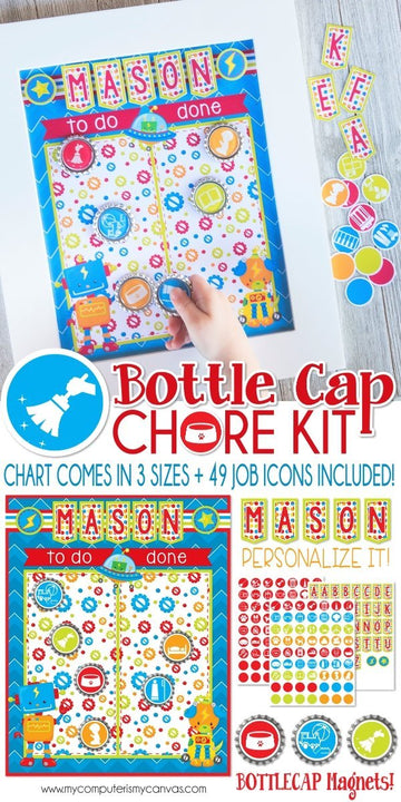 Bottle Cap Job Chart {Robot} PRINTABLE-My Computer is My Canvas