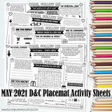 CFM D&C Placemat Activity Sheets {JAN-DEC 2021} ANNUAL BUNDLE PRINTABLE
