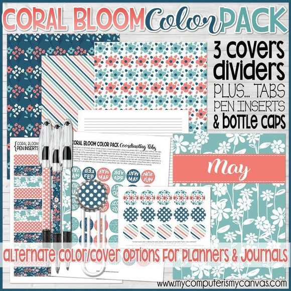 CORAL BLOOM Color Pack {Alternate Covers/Accessories for Planners/Journals} PRINTABLE