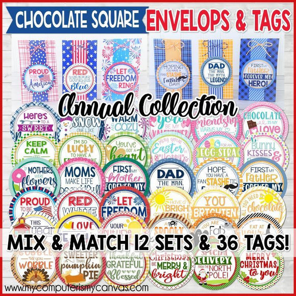 Chocolate Squares Envelops & Tags {ANNUAL COLLECTION} PRINTABLE