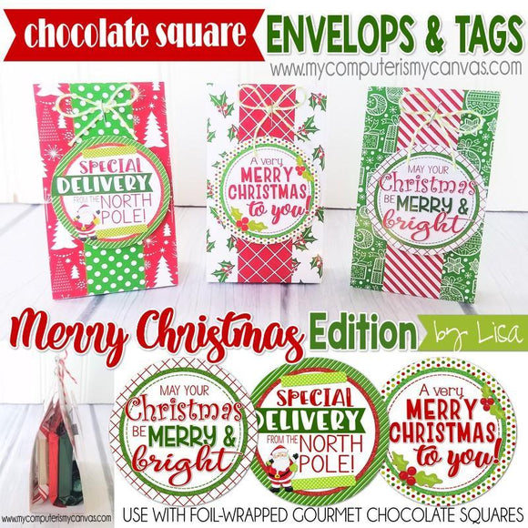 Chocolate Squares Envelops & Tags {MERRY CHRISTMAS} PRINTABLE