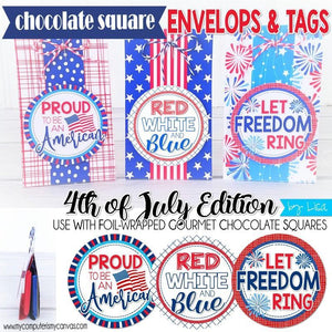 Chocolate Squares Envelops & Tags {PATRIOTIC} PRINTABLE