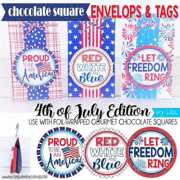 Chocolate Squares Envelops & Tags {PATRIOTIC} PRINTABLE