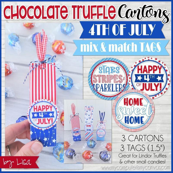 Chocolate Truffle Cartons & Tags {PATRIOTIC} PRINTABLE