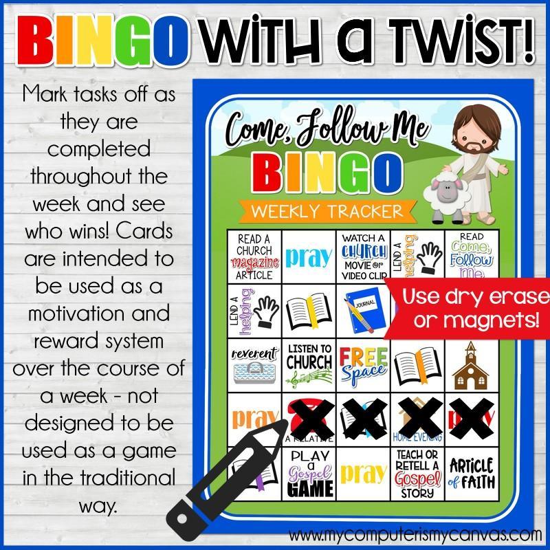 Come Follow Me {FAMILY} BINGO TASK TRACKER Printables-My Computer is My Canvas