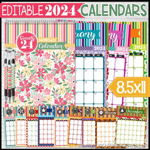 EDITABLE 2024 Decorative Monthly Calendars {8.5x11} Printable