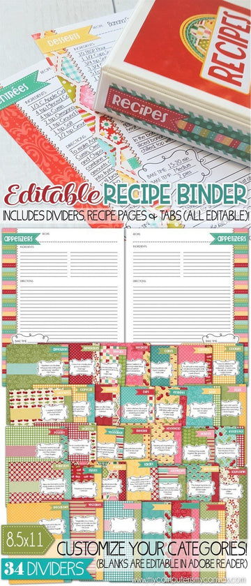Editable Recipe Binder Kit  Create your own Recipe Binder Book