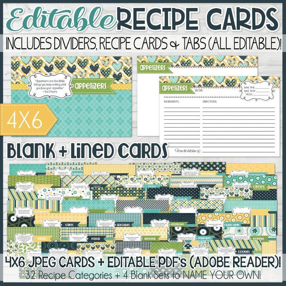 EDITABLE Recipe Card Collection NAVY {4x6} PRINTABLE