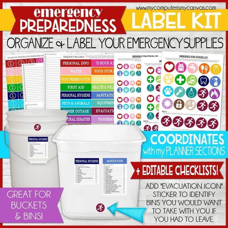 Every Needful Thing EMERGENCY PREPAREDNESS LABELING KIT Printable – Bloom to Balm | My Computer is My Canvas for Printable In Case Of Emergency Sticker Pdf Free Download