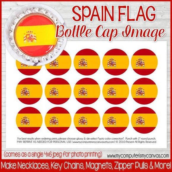 Flag Bottle Cap PRINTABLE {SPAIN}-My Computer is My Canvas