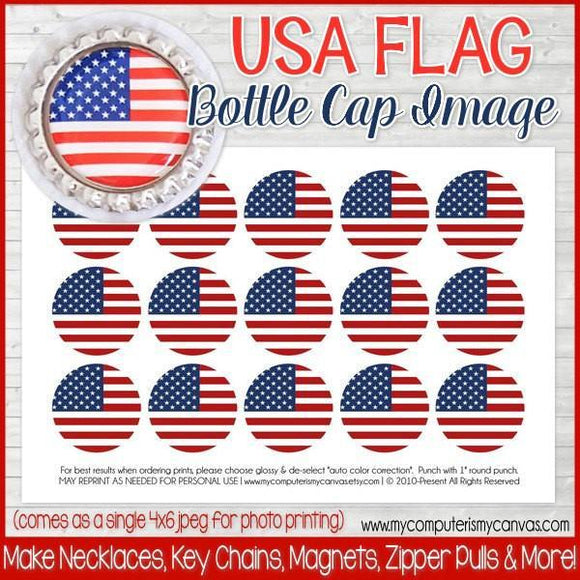 Flag Bottle Cap PRINTABLE {USA}-My Computer is My Canvas