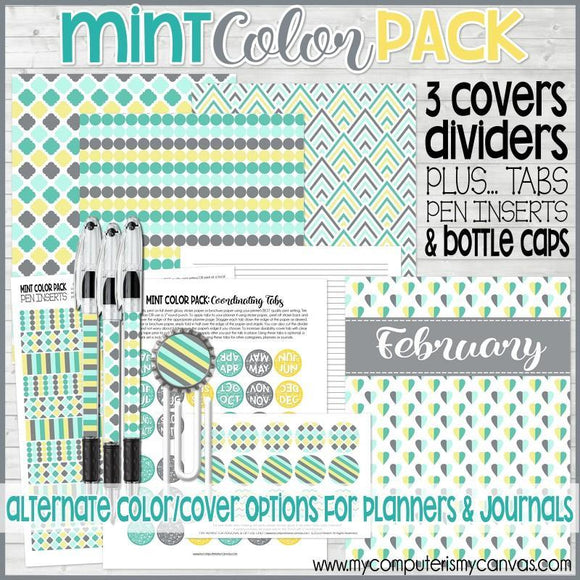 MINT Color Pack {Alternate Covers/Accessories for Planners/Journals} PRINTABLE-My Computer is My Canvas