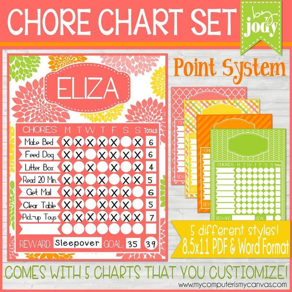 POINT SYSTEM Chore Charts {CITRUS} PRINTABLE-My Computer is My Canvas