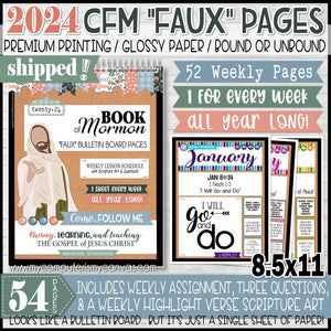 PRINT & SHIP: 2024 CFM "FAUX" WEEKLY Bulletin Board Pages JAN-DEC {Book of Mormon}