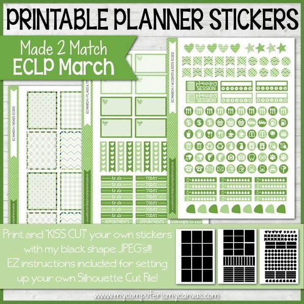 PRINTABLE March Planner Sticker Kit, Made 2 Match Erin Condren Life Pl ...