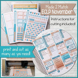 PRINTABLE November Planner Sticker Kit, Made 2 Match Erin Condren Life Planner, ECLP Stickers Teal/Tan - Instant Download-My Computer is My Canvas