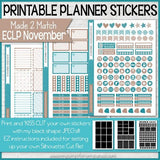 PRINTABLE November Planner Sticker Kit, Made 2 Match Erin Condren Life Planner, ECLP Stickers Teal/Tan - Instant Download-My Computer is My Canvas