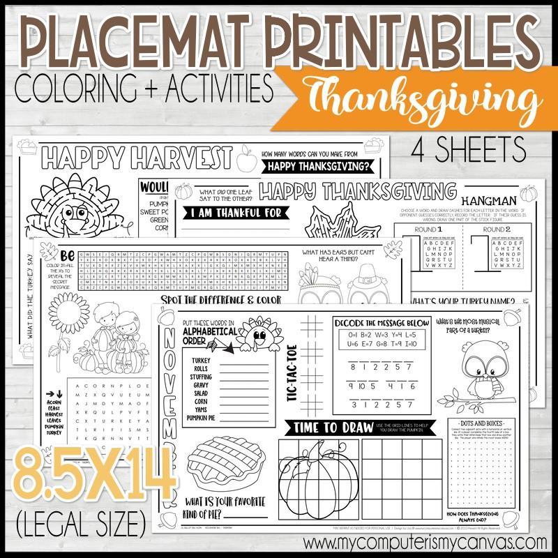 Placemat Activity Sheets THANKSGIVING PRINTABLE – Bloom to Balm | My Computer is My Canvas for Free Printable Thanksgiving Placemats For Preschoolers