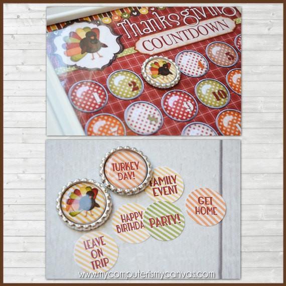 Thanksgiving Bottle Cap Countdown PRINTABLE {Clearance}-My Computer is My Canvas