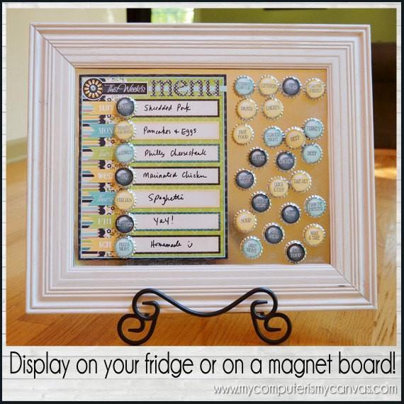 Weekly Menu Board + Bottle Cap Magnets PRINTABLE-My Computer is My Canvas
