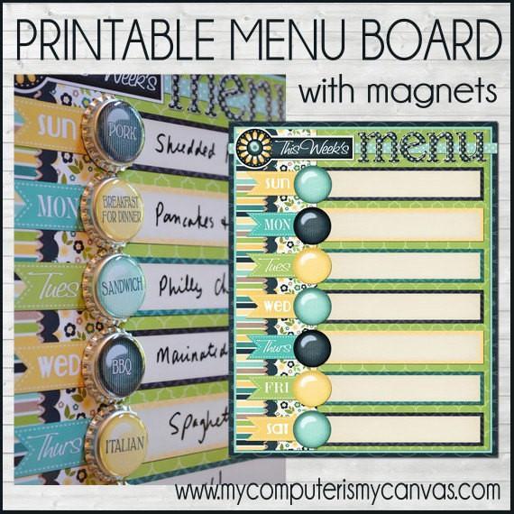 Weekly Menu Board + Bottle Cap Magnets PRINTABLE-My Computer is My Canvas